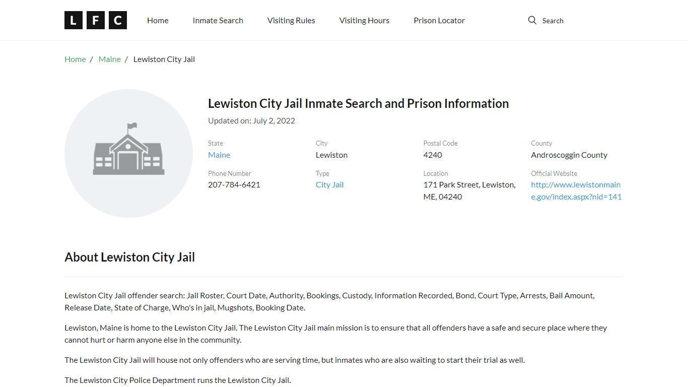 Lewiston City Jail Inmate Search, Visitation, Phone no ...